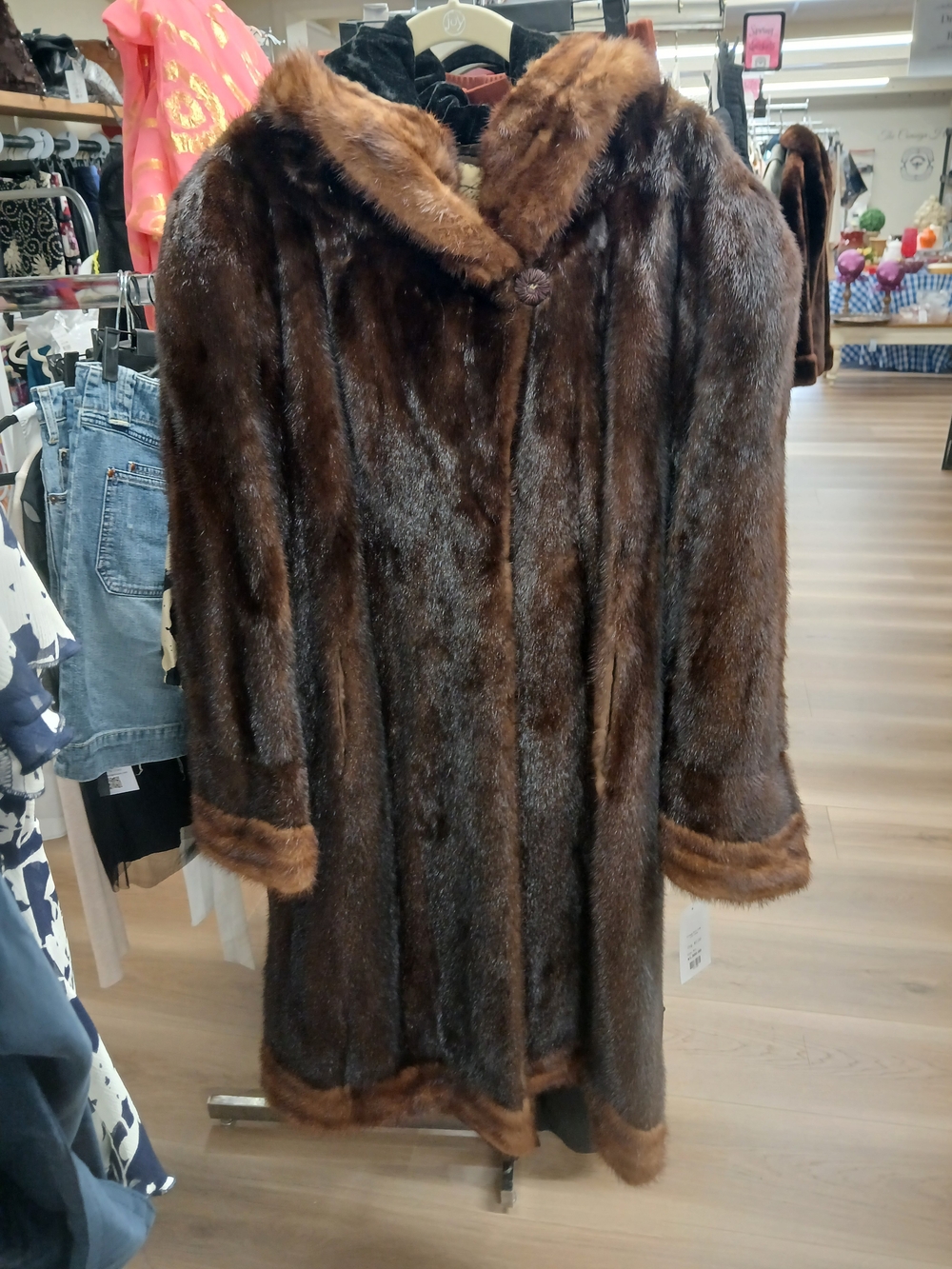 VINTAGE Luxurious Brown Mink Hooded Coat